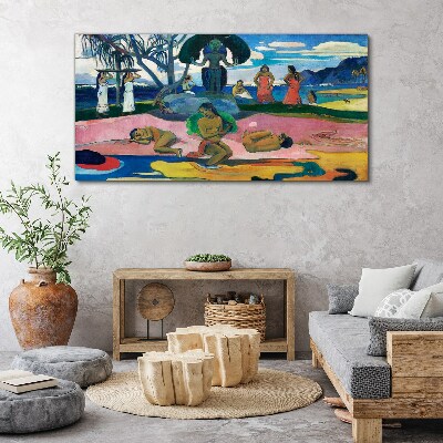 Tropical scene with characters Canvas print