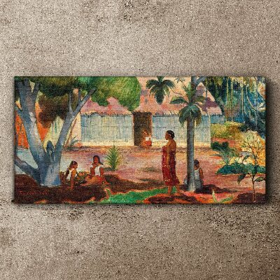 Gauguin hut village natives Canvas print