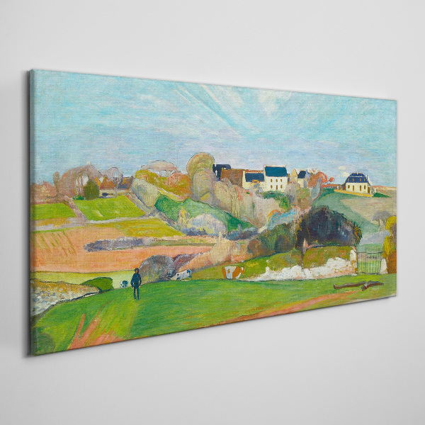 Landscape with houses and a person Canvas print