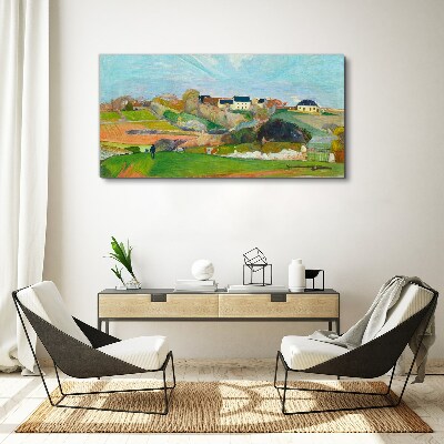 Landscape with houses and a person Canvas print