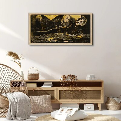 Golden landscapes and mysterious figures Canvas print
