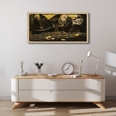 Golden landscapes and mysterious figures Canvas print