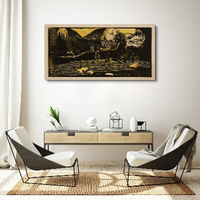 Golden landscapes and mysterious figures Canvas print