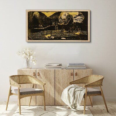 Golden landscapes and mysterious figures Canvas print