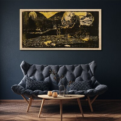 Golden landscapes and mysterious figures Canvas print