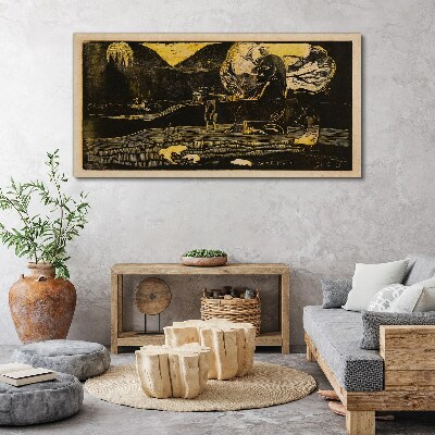 Golden landscapes and mysterious figures Canvas print
