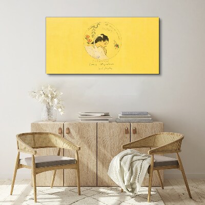 Portrait of a woman in a yellow background Canvas print
