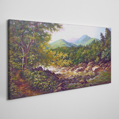 Forest river stones up Canvas Wall art