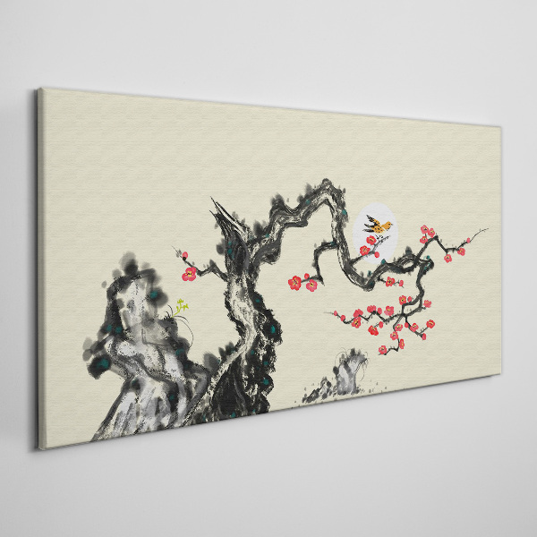 Flower scene with bird Canvas Wall art
