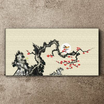 Flower scene with bird Canvas Wall art