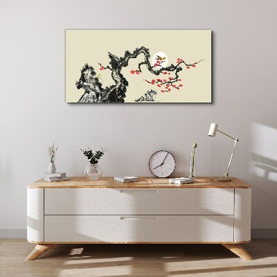 Flower scene with bird Canvas Wall art