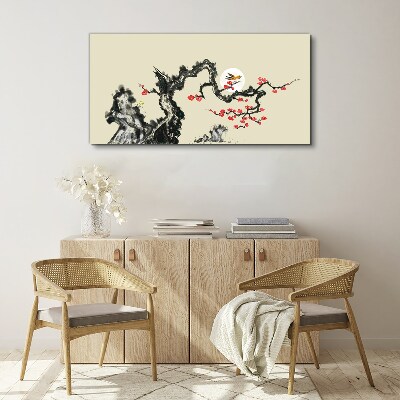 Flower scene with bird Canvas Wall art