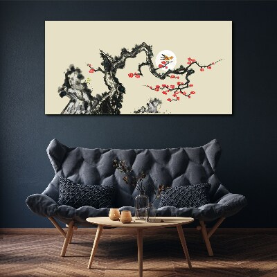 Flower scene with bird Canvas Wall art