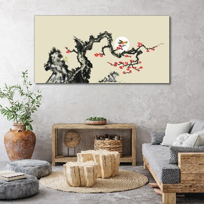 Flower scene with bird Canvas Wall art