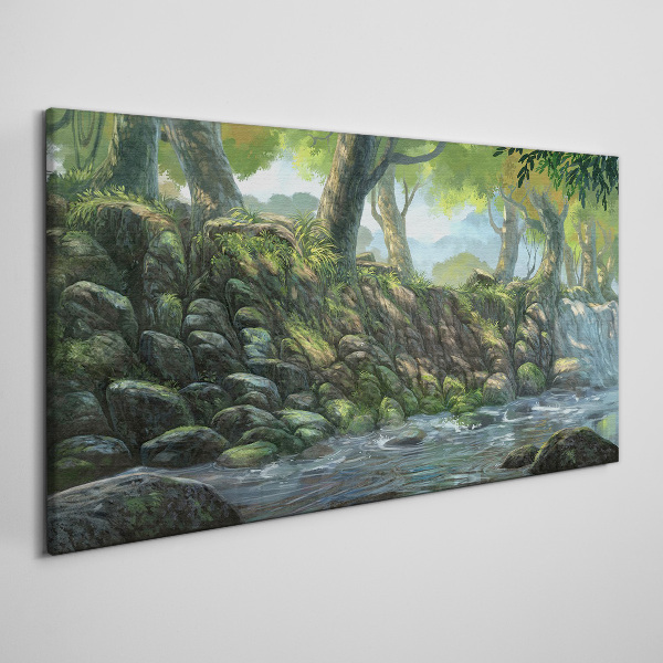 Green corner with a waterfall Canvas Wall art