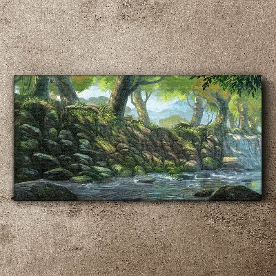 Green corner with a waterfall Canvas Wall art