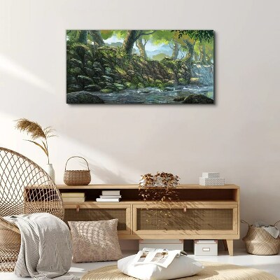 Green corner with a waterfall Canvas Wall art