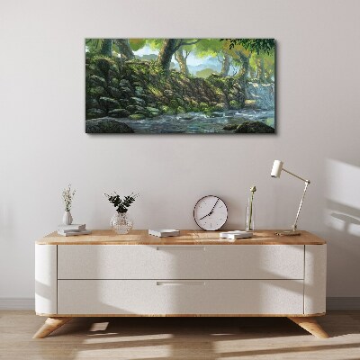 Green corner with a waterfall Canvas Wall art
