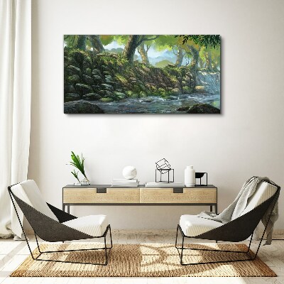 Green corner with a waterfall Canvas Wall art