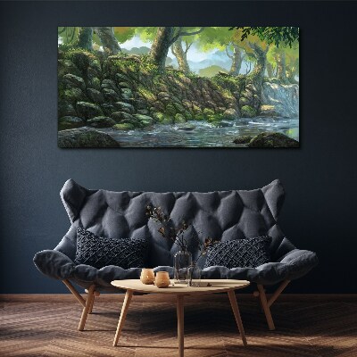 Green corner with a waterfall Canvas Wall art