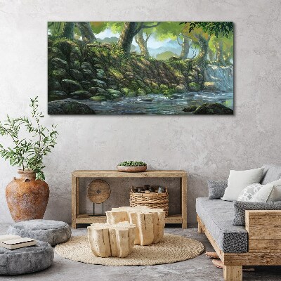 Green corner with a waterfall Canvas Wall art