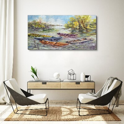 A quiet port with colorful boats Canvas Wall art
