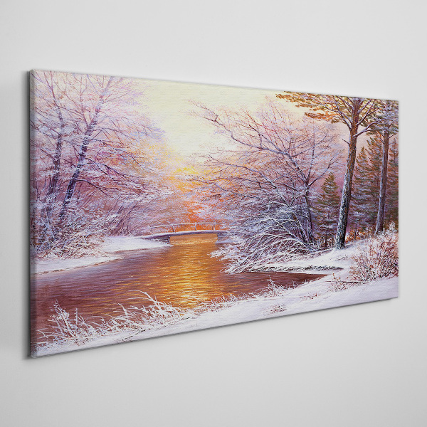 Winter landscape with a river Canvas print