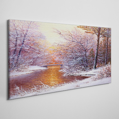 Winter landscape with a river Canvas print