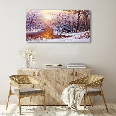 Winter landscape with a river Canvas print