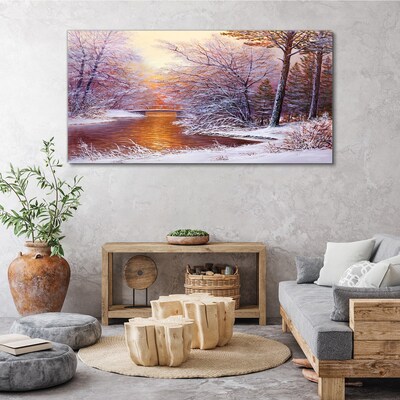 Winter landscape with a river Canvas print