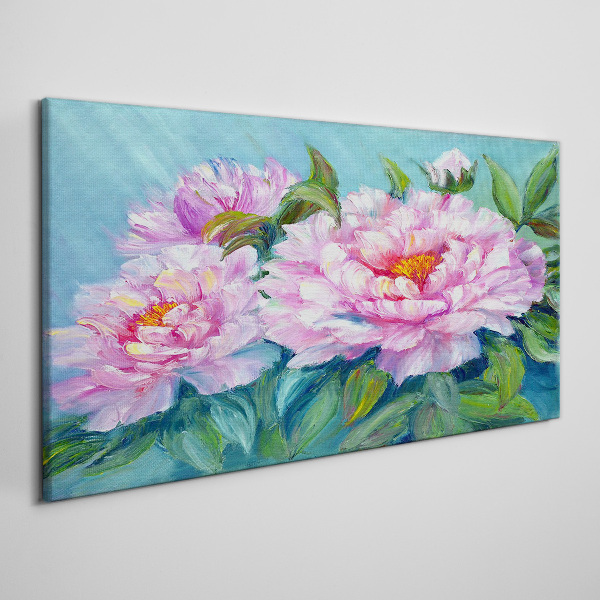 Pink peonies on a blue background Canvas Wall art