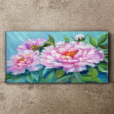 Pink peonies on a blue background Canvas Wall art
