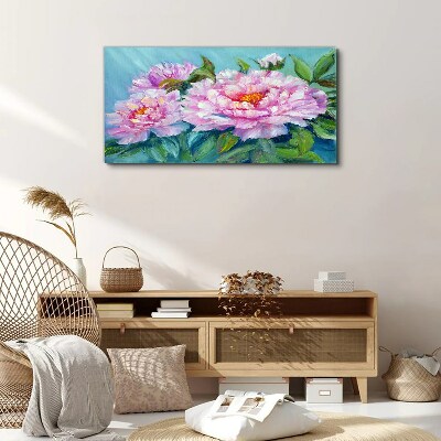 Pink peonies on a blue background Canvas Wall art
