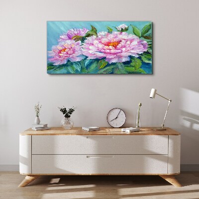 Pink peonies on a blue background Canvas Wall art