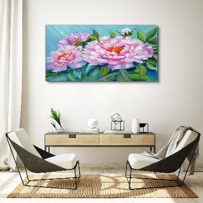 Pink peonies on a blue background Canvas Wall art