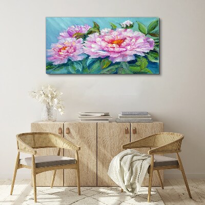 Pink peonies on a blue background Canvas Wall art