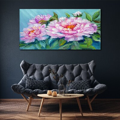Pink peonies on a blue background Canvas Wall art