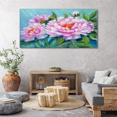 Pink peonies on a blue background Canvas Wall art