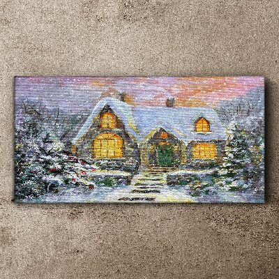 Winter landscape with a house in the forest Canvas Wall art