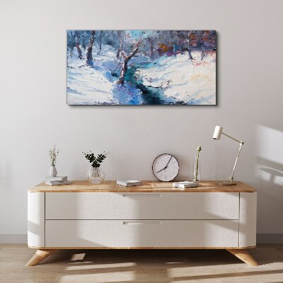 Winter landscape with a river Canvas print