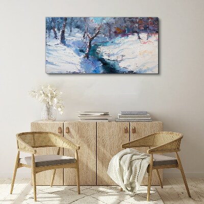 Painting winter forest Canvas print