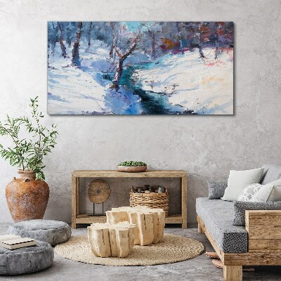 Winter landscape with a river Canvas print