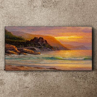 Sunset over the mountain coast Canvas Wall art