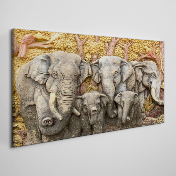 Family of elephants in a forest landscape Canvas Wall art