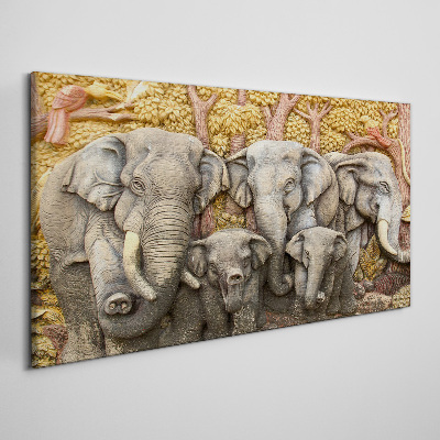 Family of elephants in a forest landscape Canvas Wall art