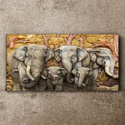 Family of elephants in a forest landscape Canvas Wall art