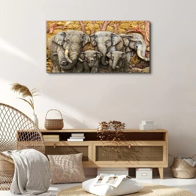 Family of elephants in a forest landscape Canvas Wall art