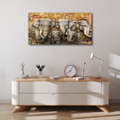 Family of elephants in a forest landscape Canvas Wall art