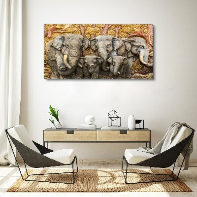 Family of elephants in a forest landscape Canvas Wall art