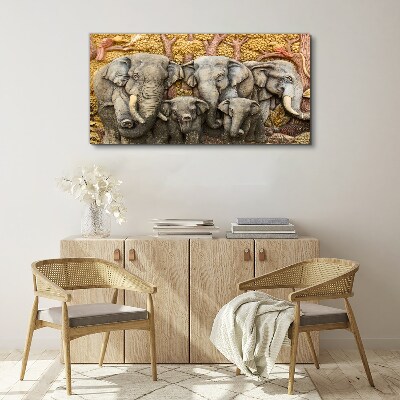 Family of elephants in a forest landscape Canvas Wall art
